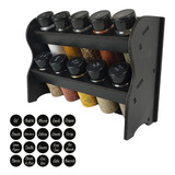 Porta Temperos E Condimentos Liso 10 Potes Etiquetas Cozinha