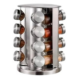 Porta Temperos Inox 16 Potes Condimentos Suporte Giratório Cor Cinza claro