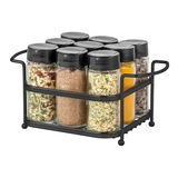 Porta Temperos Organizador Dosador 9 Potes De Vidro Preto