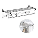 Porta Toalhas De Banho Duplo 60cm Para Toalheiro De Banheiro Lavabo Cor Prateado Com Ganchos E Prateleiras Parede Aço Inox 304 Yesop