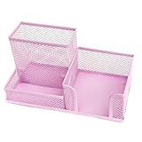 Porta Treco Organizador De Mesa Escritório Metal Aramado Com 3 Divisórias Caneta Lápis -rosa Claro-