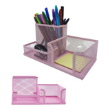 Porta Treco Organizador De Mesa Para Escritório Aramado Rosa