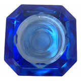 Porta Vela Vidro Cristal Quadrado Azul