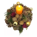 Porta Velas De Natal Arranjo De Mesa Pinhas E Rosas
