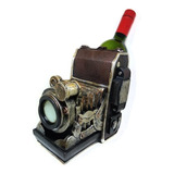 Porta Vinho Câmera Antiga 1 Garrafa Em Resina 21 X 13 Cm