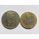 Portugal- 50 Escudos 1986 E 200 Escudos 1998 Frete Grátis