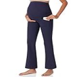POSHDIVAH Calça Feminina De Maternidade Para Trabalho Yoga Lounge Elástico Bootcut Flare Calça Social Para Gestantes Casual Azul Marinho Large