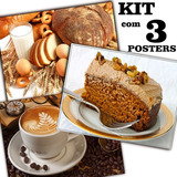 Poster 65cmx100cm Kit Com 3 Decorar Padaria Lanchonete Café