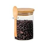 Pote De Vidro Redondo 600ml Com Tampa Hermética De Bambu E Colher Ideal Para Café Grãos E Temperos