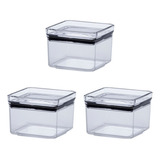 Pote Hermético Acrílico Quadrado Multiuso 480ml Kit 3 Un Cor Transparente