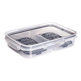 Pote Porta Frios C Escorredor Tampa C Travas 2 Divisórias Cor Transparente Plasútil Presunto Queijo Muçarela