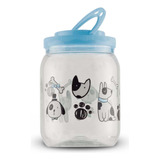 Pote Porta Ração 1 7 Litro Cachorro Pet Tampa Azul Plástico