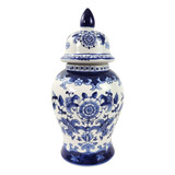 Pote Potiche Azul E Branco 37x19cm Porcelana Decoração