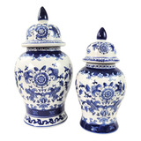 Pote Potiche Azul E Branco 46/37cm Porcelana Decoração 2pc