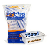 Pote Retangular Com Tampa 750ml Marmita Fit 24und Totalplast Cor Transparente
