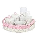 Potinho De Mel Kit Higiene Crochê Com 6 Peças E Garrafa Pequena Rosa