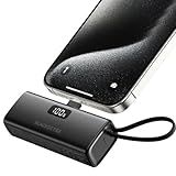 Power Bank Bateria Portátil- Mini Carregador Sem Fio Portátil Power Bank 5000mah- Carga Rápida- Com Cabo Saída USB Tipo- Com Visor De Carga E Designer Leve Compacto Perfeito Para Viagens E Uso- Preto
