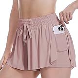 POWERASIA Short Feminino Rodado 2 Em 1 Camada Dupla Para Corrida Shorts De Treino Tênis Shorts Cintura Alta Com Bolso Saia De Verão Pasta De Feijão N 1 Com Bolso G