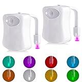 Powerole Sensor De Movimento De Luz De Vaso Sanitário Pacote Com 2 Lâmpadas De Vaso Sanitário Luz Noturna LED De 8 Cores Sensor De Movimento Operado Por Bateria Para Banheiro E Banheiro Presente