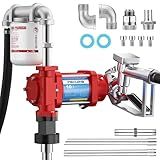 POXURIO Bomba De Transferência De Combustível Bomba De Transferência 10GPM 12V Com Mangueira De Descarga E Bocal Mecânico Ferro Fundido Resistente Para Gasolina Diesel Querosene Biodiesel