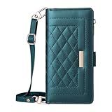 POYUFRG Capa Transversal Para IPhone 16 Pro Max 16 Pro 16 Plus 16 Plus 16 Capa Flip Carteira Com Zíper Elegante De Luxo Com Compartimentos Para Cartões De Espaço Grande Capa De Couro Verde 16 Pro