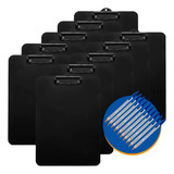 Prancheta A4 Mdf Black Prende Metal Preto Kit 10 Uni Canetas