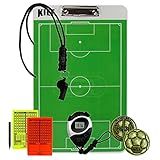 Prancheta Tática Dupla Face Futebol De Campo Kief Com Cartão De Arbitro Moeda Cronometro Apito E Cordão Dourado 