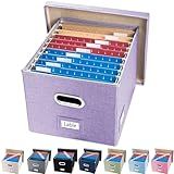 PRANDOM Caixa Organizadora De Arquivos Conjunto De 1 Pasta De Arquivo Decorativa Dobrável De Linho Para Pendurar Com Tampas Carta Roxo Legal 43 X 35 X 28 Cm 