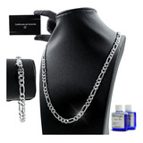 Prata 925 Conjunto Corrente Pulseira Legítima Grossa 7mm