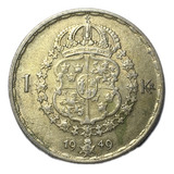 Prata Suécia 1 Krone 1949 Frete Grátis