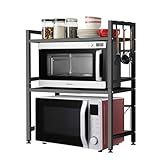 Prateleira De Micro Ondas De 3 Níveis Rack De Micro Ondas Com Ganchos Prateleira Expansível Para Bancada De Cozinha Suporte De Micro Ondas Pequeno De Aço Carbono Suporte De Micro Ondas E