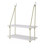 Prateleira Dupla   Estante   Corda Sisal   Branco   40x20cm