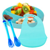 Pratinho Infantil De Papinha E Babador Impermeável Kit 4 Pçs