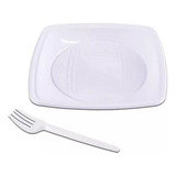 Pratinho Para Bolo 15cm Prato 50 Uni 50 Garfos Coloridos Cor Branco