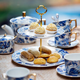 Prato De Porcelana Duplo Para Doces E Sobremesas Azul