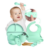 Prato De Silicone Para Bebê Conjunto Com Talheres 8 Peças