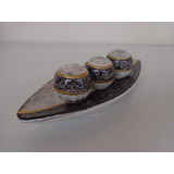 Prato Decorativo Barca De Cerâmica Com 3 Bola Linda Peça