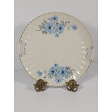 Prato Decorativo Em Porcelana Branca Real Flores Azuis 575