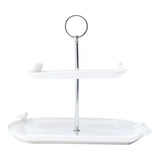 Prato Duplo De Porcelana Para Doces Birds Branco