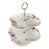 Prato Duplo Para Doces De Porcelana Borboletas 25 5cm Wolff