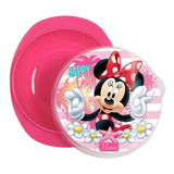 Prato Fundo Bowl Para Bebê Com Ventosa E Tampa Minnie Cor Rosa