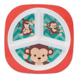 Prato Infantil Bebê Criança Com 3 Divisórias Macaco Vermelho