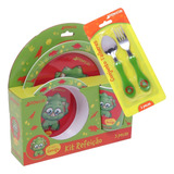 Prato Infantil Kit Refeição Bebê Crianças Melamina Cor Verde