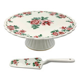 Prato Para Bolo 26cm Com Espátula Mon Cheri L hermitage Cor Branco