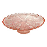 Prato Para Bolo Cristal Com Pé Wolff Princess Rosa 32x11cm