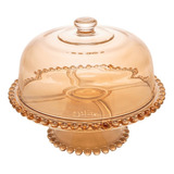Prato Para Bolo Wolff Pearl De Cristal Âmbar 31cm X 25cm