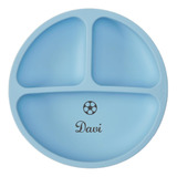 Prato Personalizado Com Divisória Em Silicone E Ventosa Azul