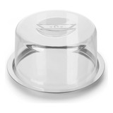 Prato Porta Queijo Aço Inox Tampa Redondo Prateado Forma Pop