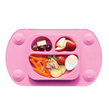 Prato Silicone Infantil Portátil 3 Divisões Rosa Menina