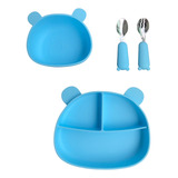 Prato Tigela E Talher De Silicone Com Ventosa Bebê Infantil